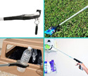 4 pics of reacher-grabbers holding various items like keys, trash, water bottle, and an item on a shelf